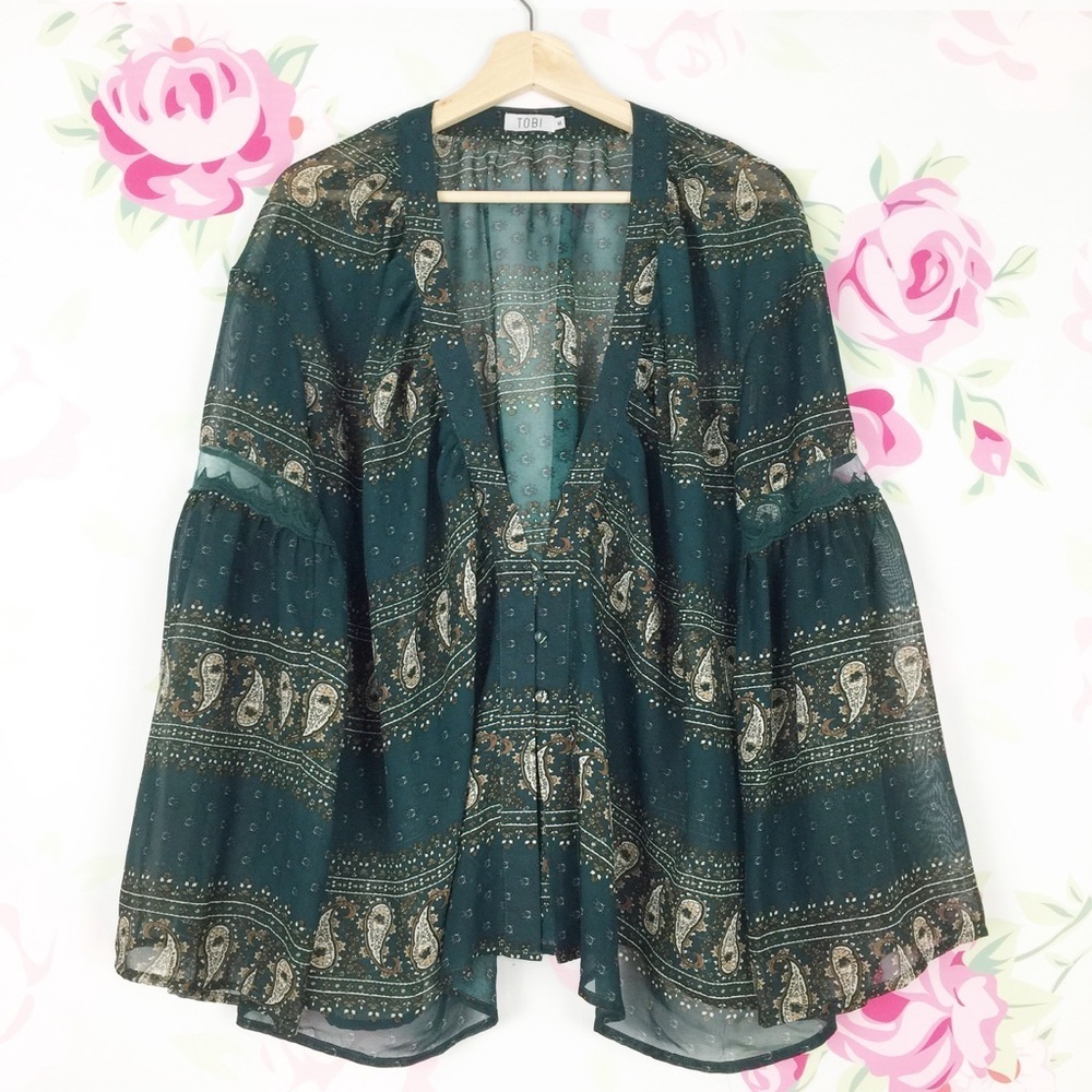 Tobi Bohemian Paisley Bell Sleeves Blouse M